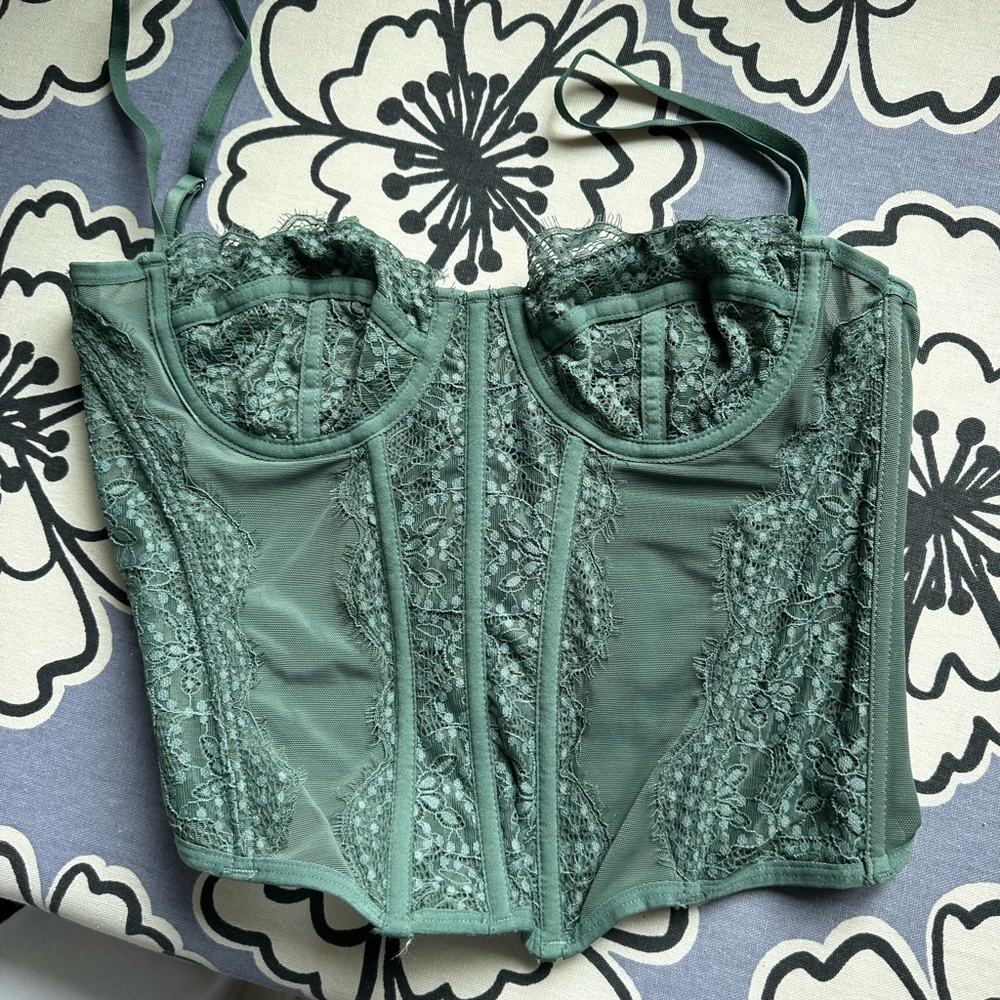 Urban Outfitters Green Lace Corset Top